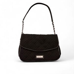 Vera Bradley Black Quilted Microfiber Shoulder Bag Chain Patent Strap